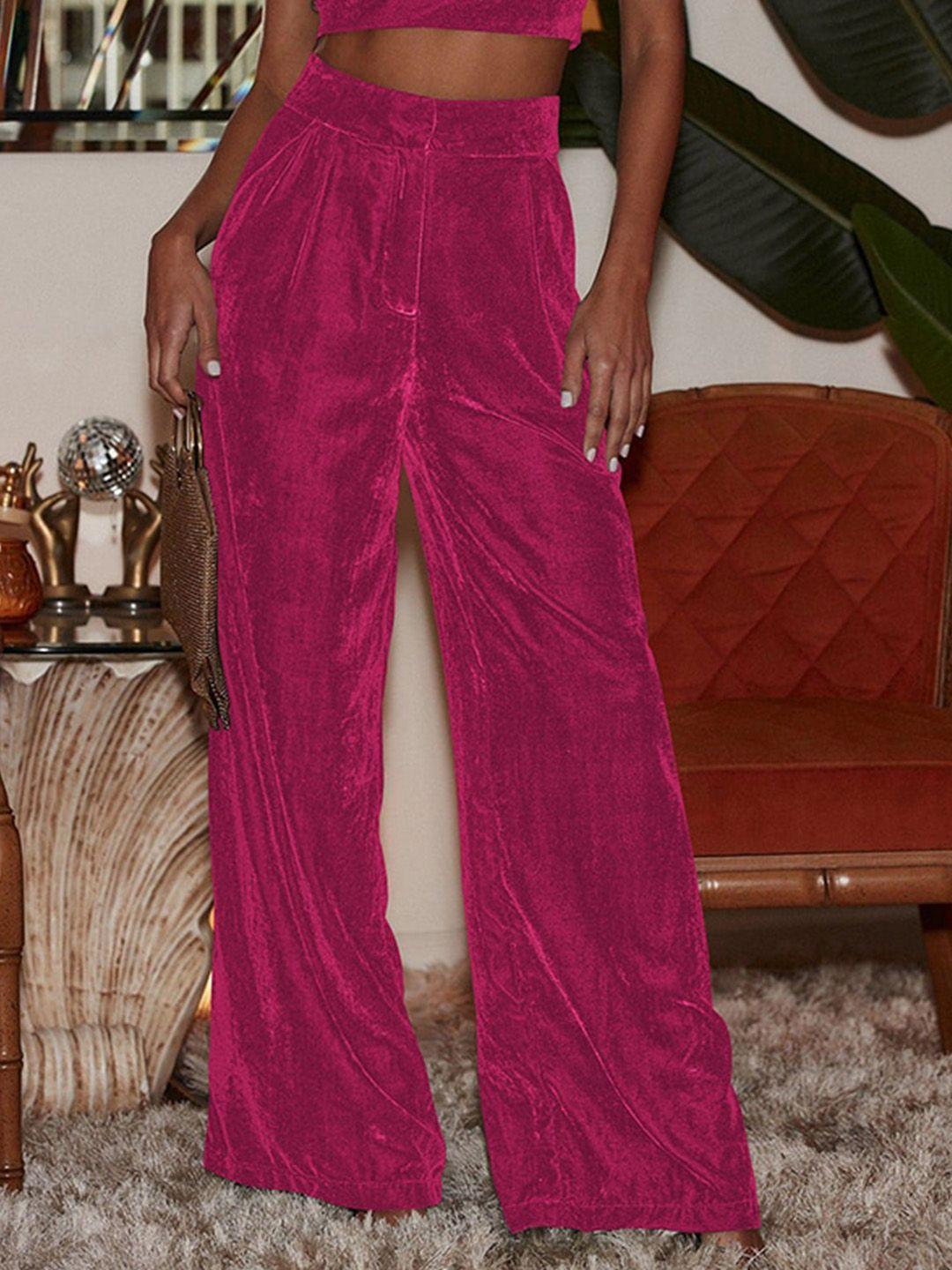 stylecast women pink flared high-rise parallel trousers