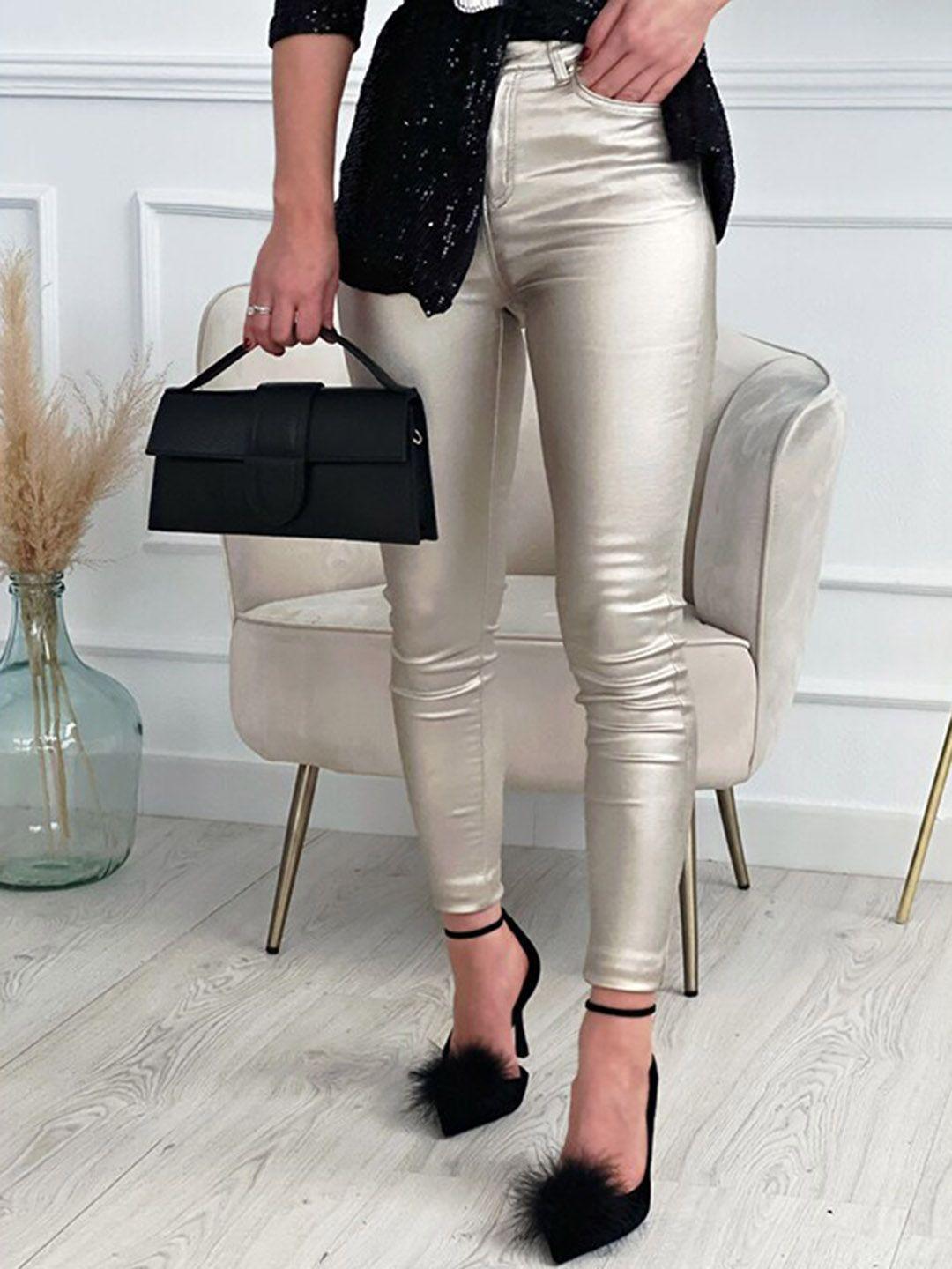 stylecast women silver-toned slim fit high-rise regular trousers