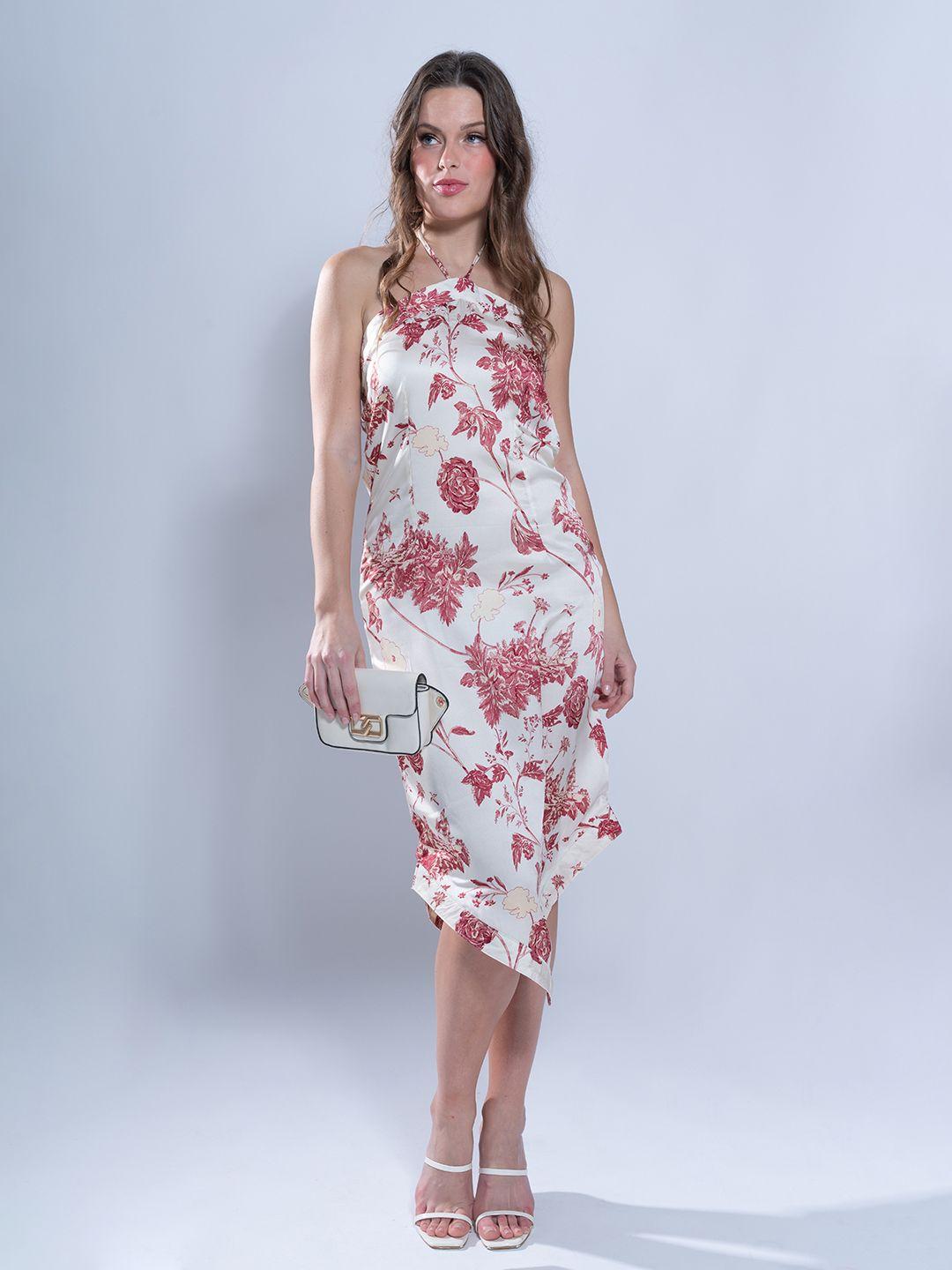 stylecast x hersheinbox floral print halter neck satin finish asymmetric dress