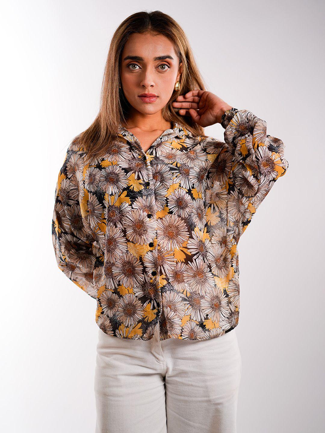 stylecast x hersheinbox floral printed oversized georgette casual semi sheer shirt