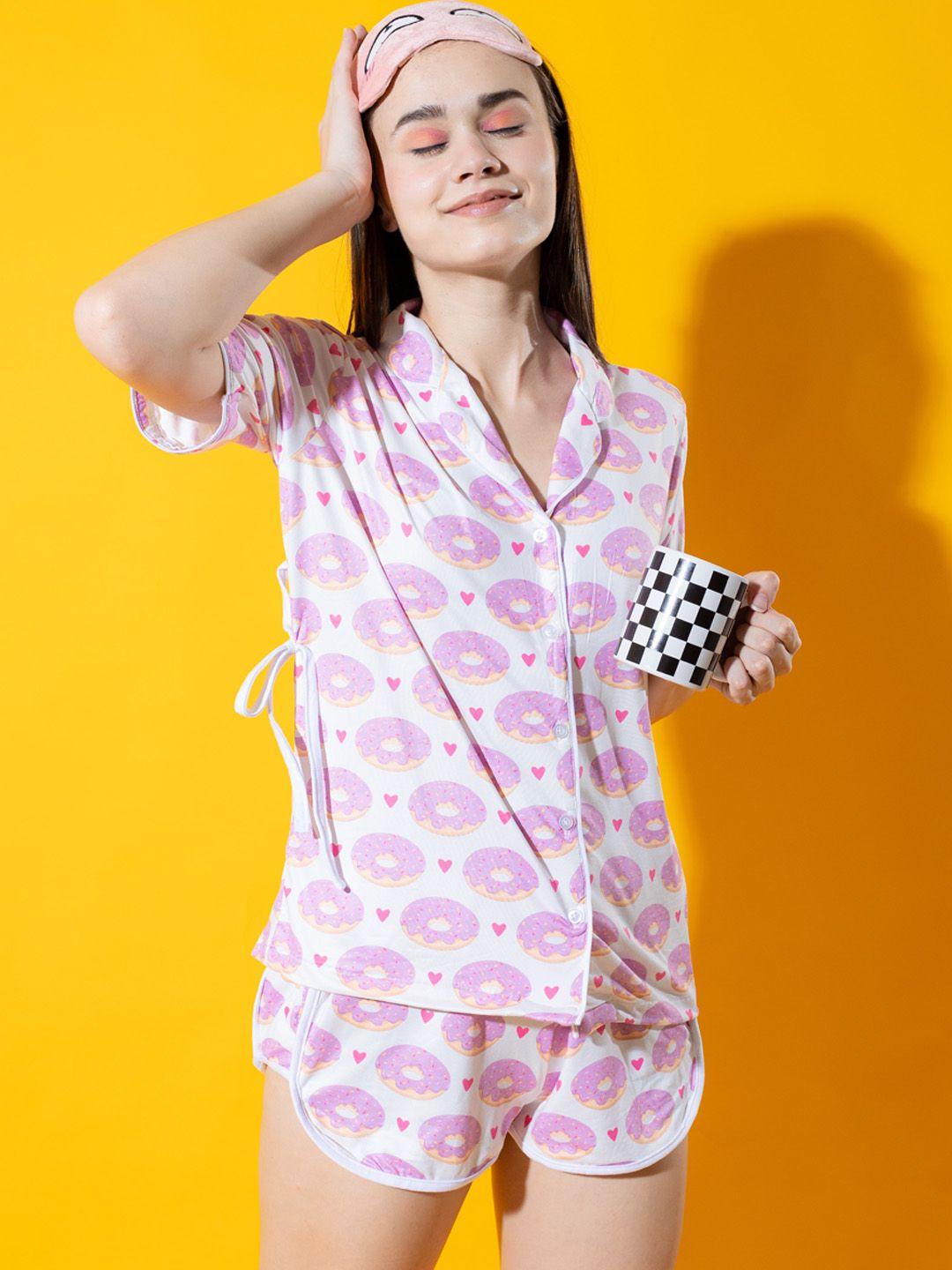 stylecast x hersheinbox pink conversational printed shirt and shorts