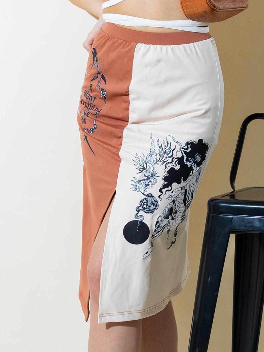 stylecast x hersheinbox white & rust colourblocked pencil maxi skirt