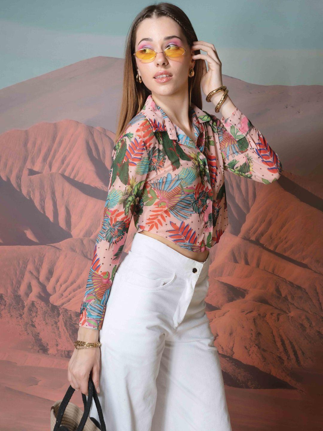 stylecast x hersheinbox women floral printed casual crop shirt