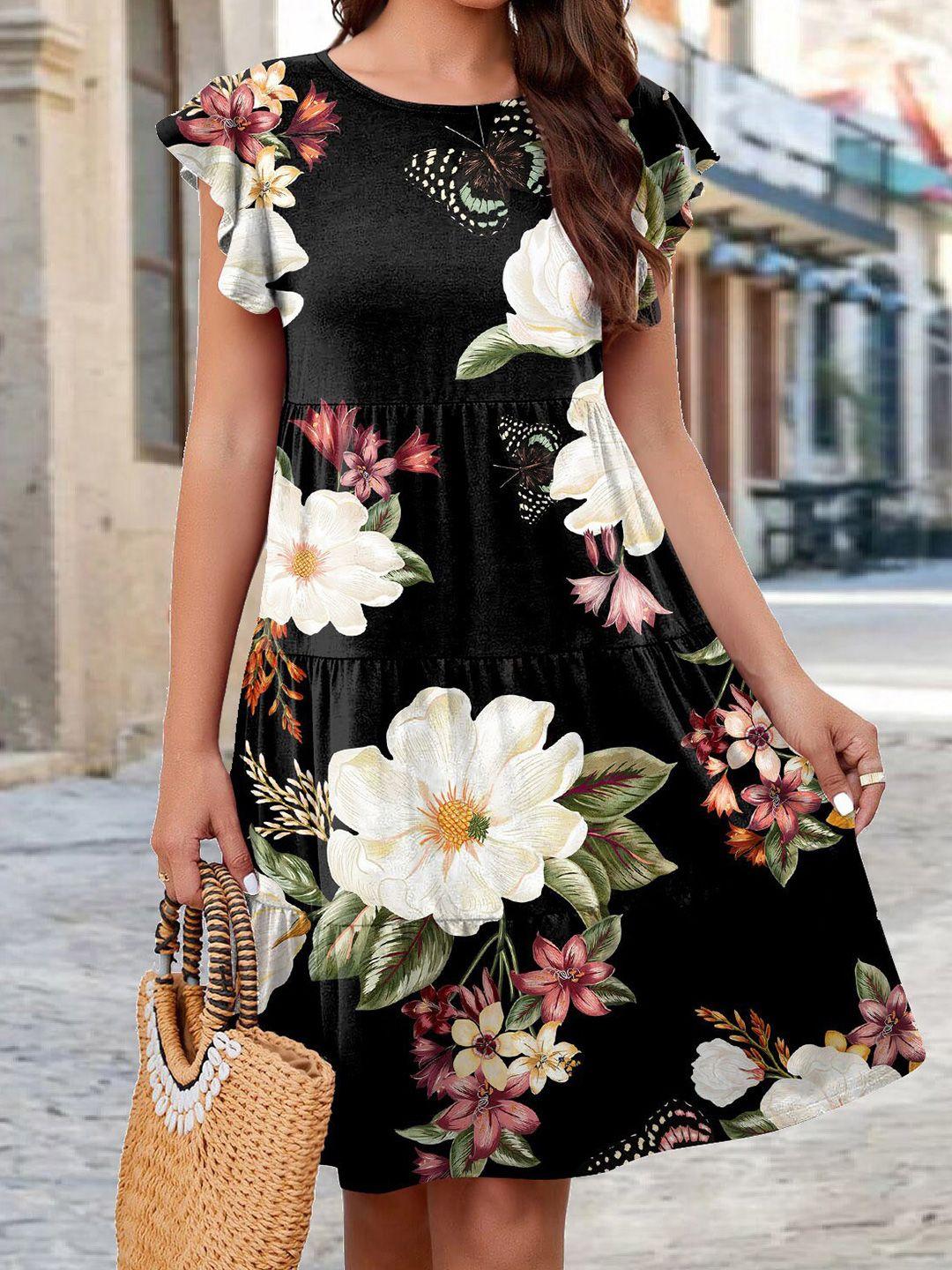 stylecast x kpop black floral print fit & flare dress