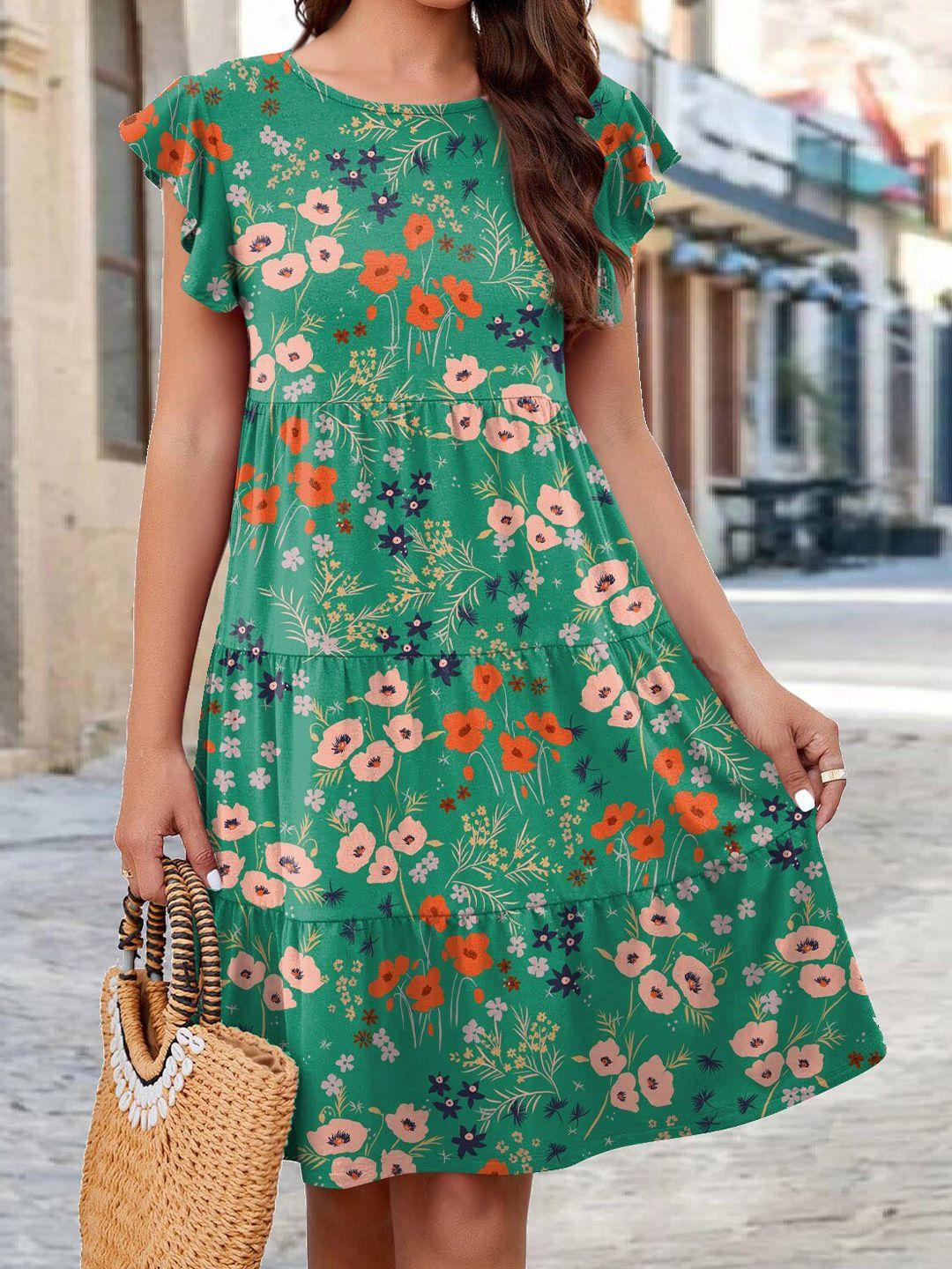 stylecast x kpop green floral print a-line dress