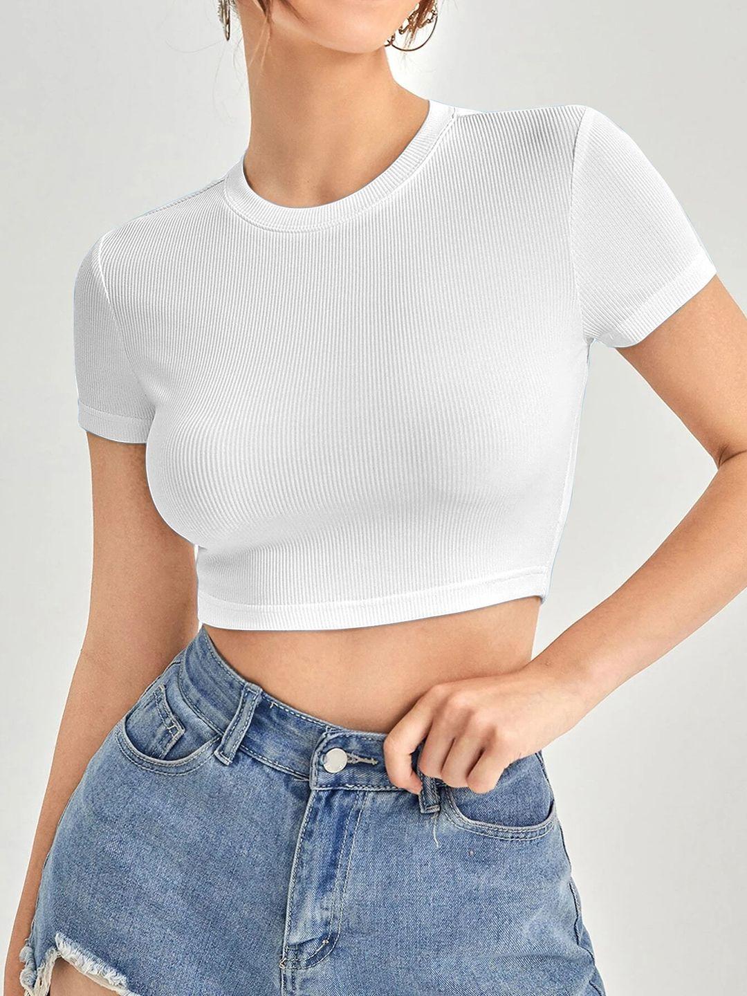 stylecast x slyck round neck fitted crop top
