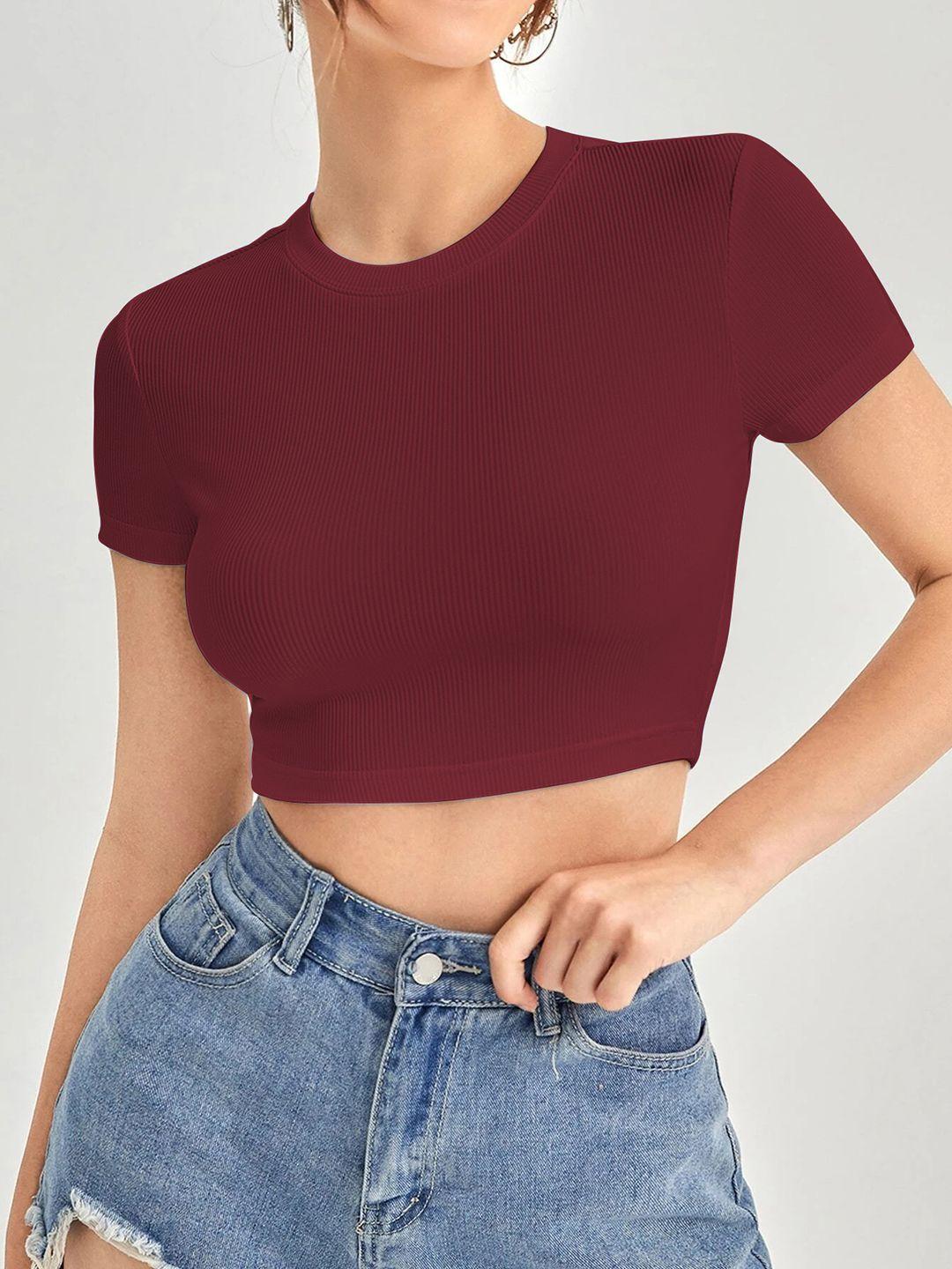 stylecast x slyck round neck ribbed fitted crop top