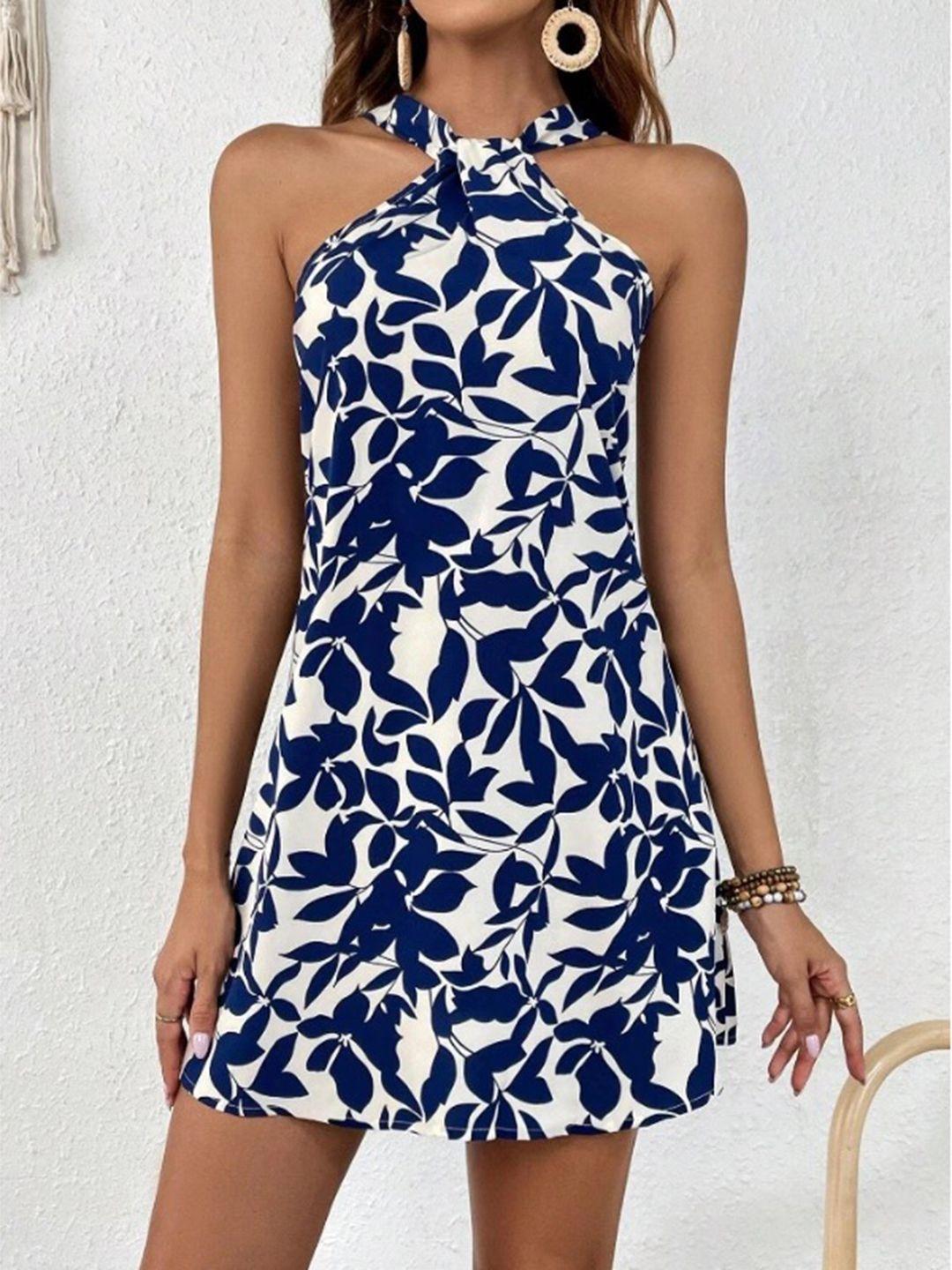 stylecast abstract printed halter neck sleeveless a-line mini dress