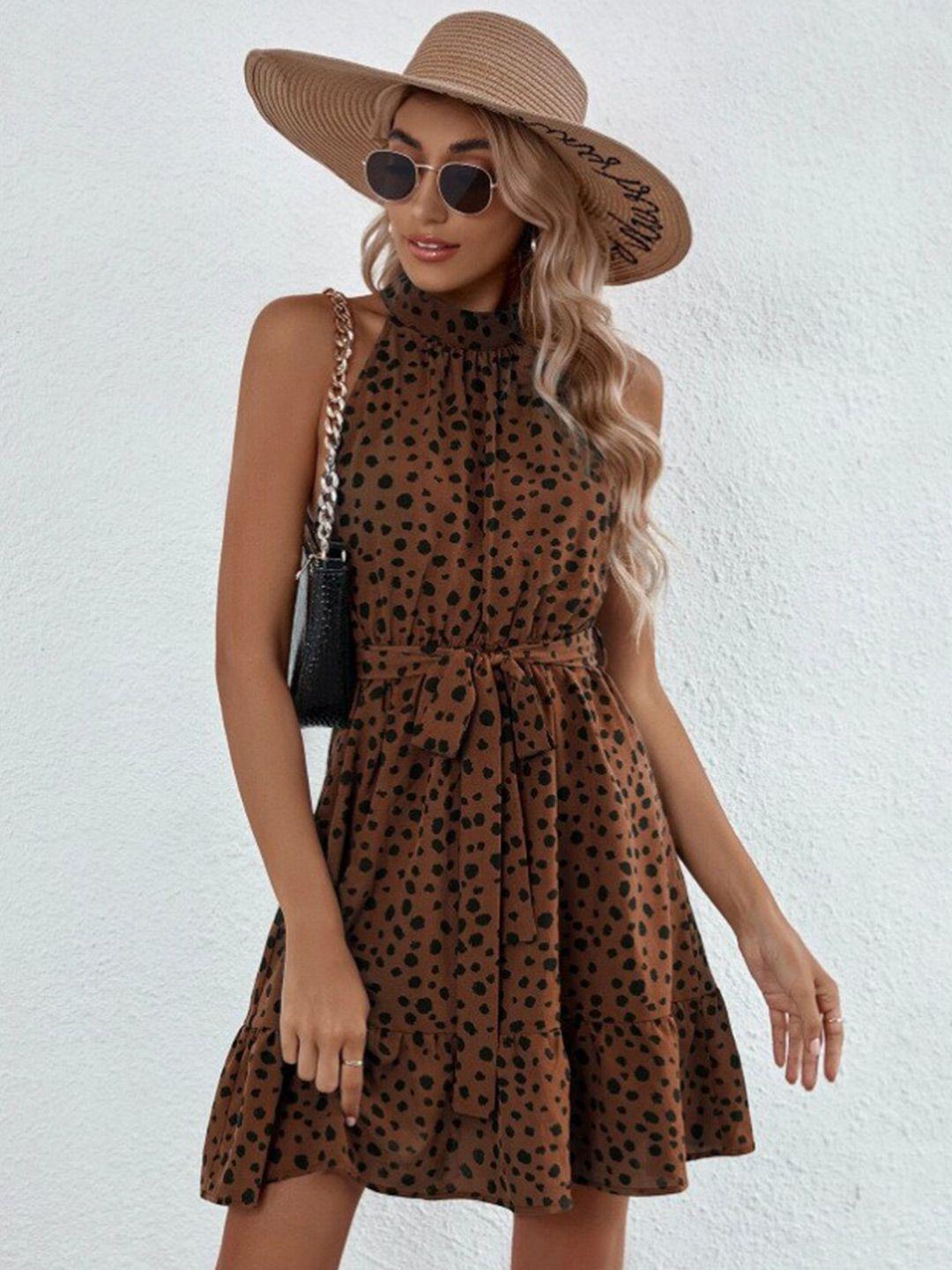 stylecast animal printed round neck knee length a-line dresses