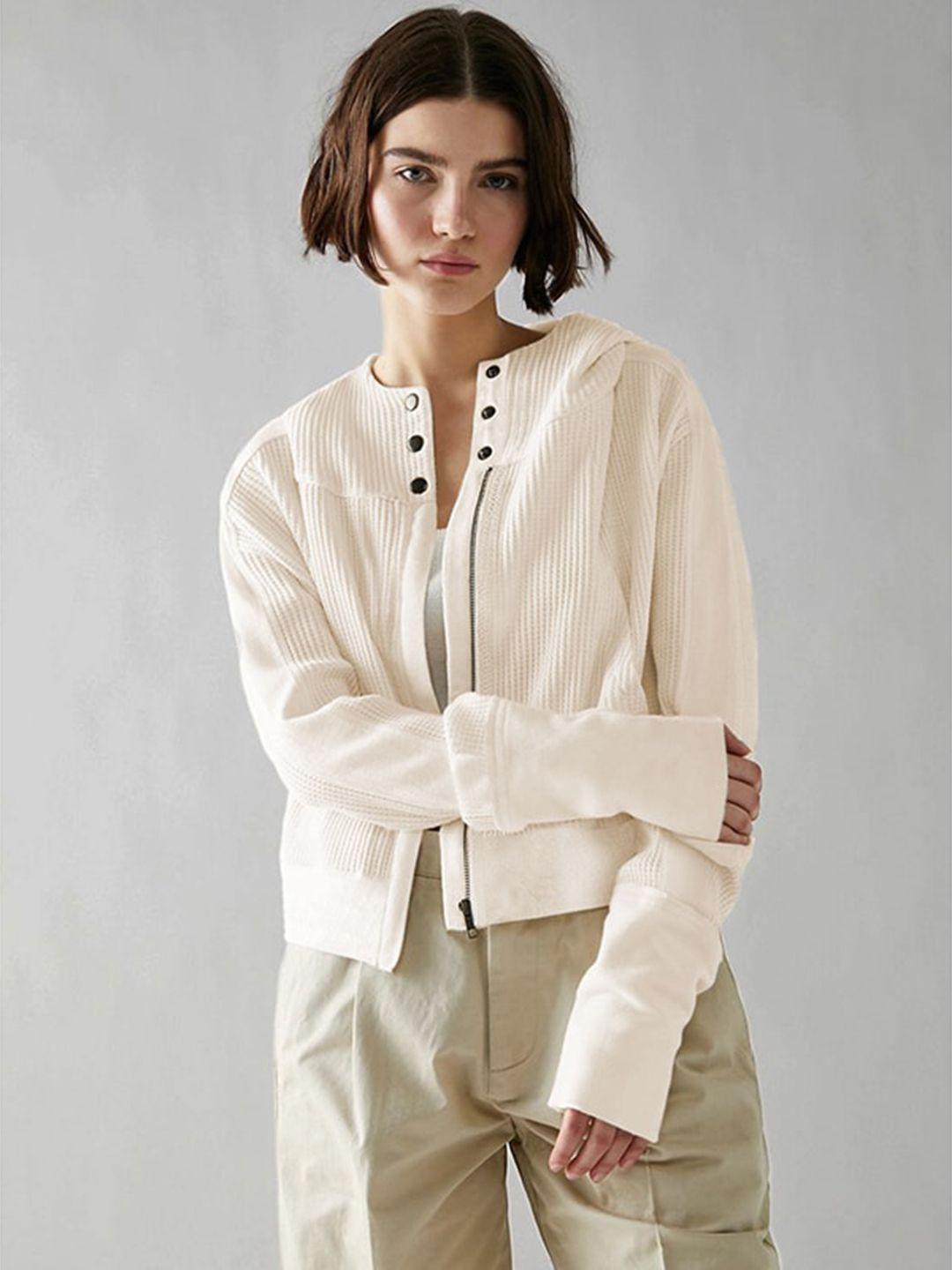 stylecast beige collarless bomber jacket