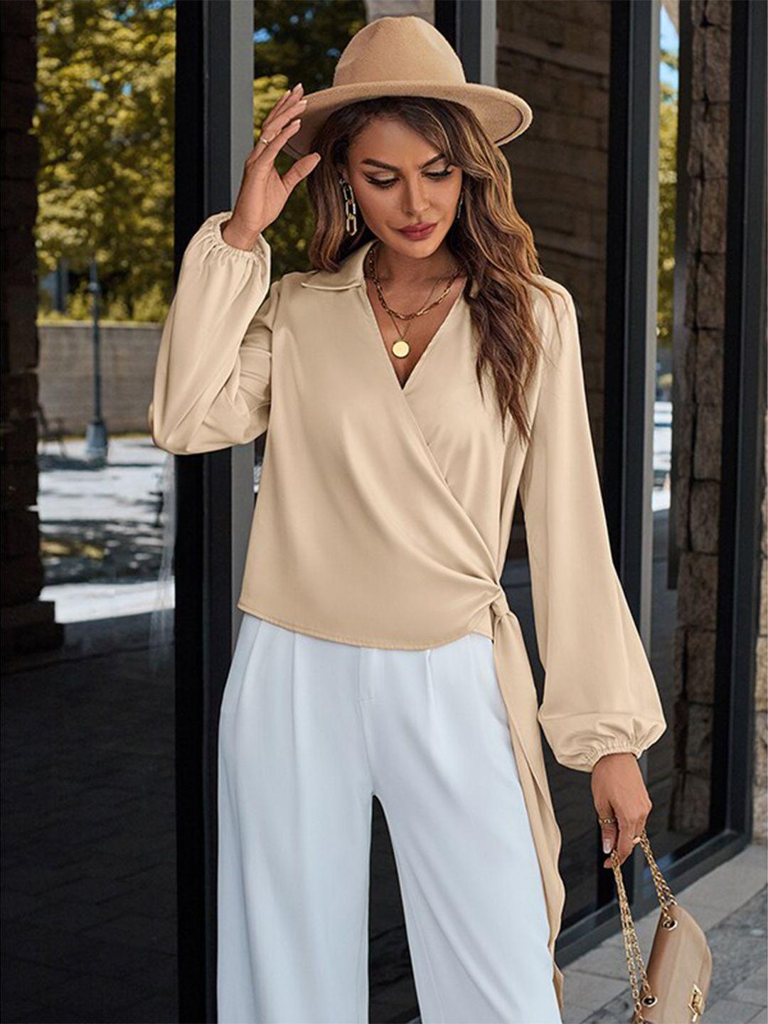 stylecast beige cuffed sleeves wrap top