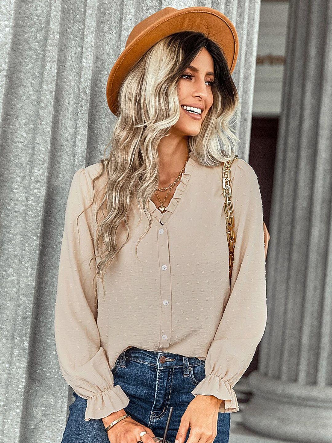 stylecast beige striped shirt style top
