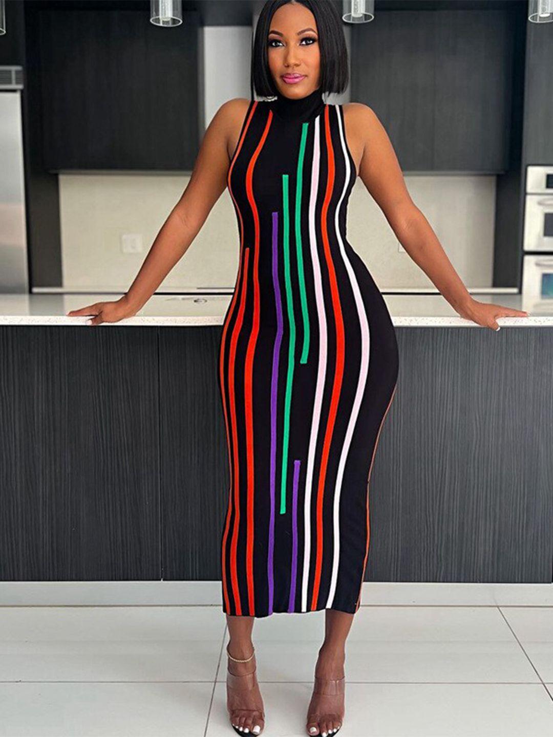 stylecast black & red striped sheath maxi dress