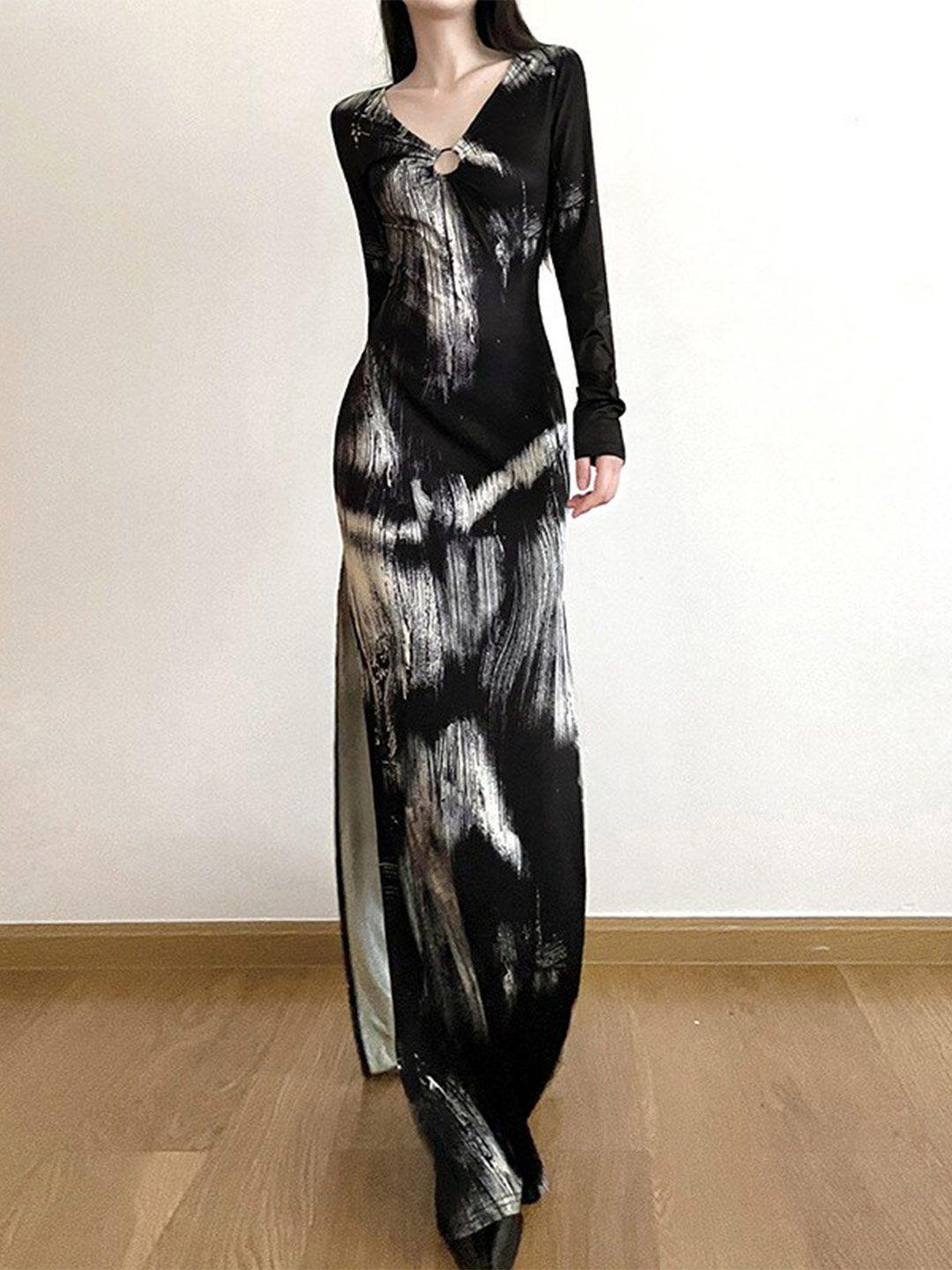 stylecast black & vampire black print maxi dress