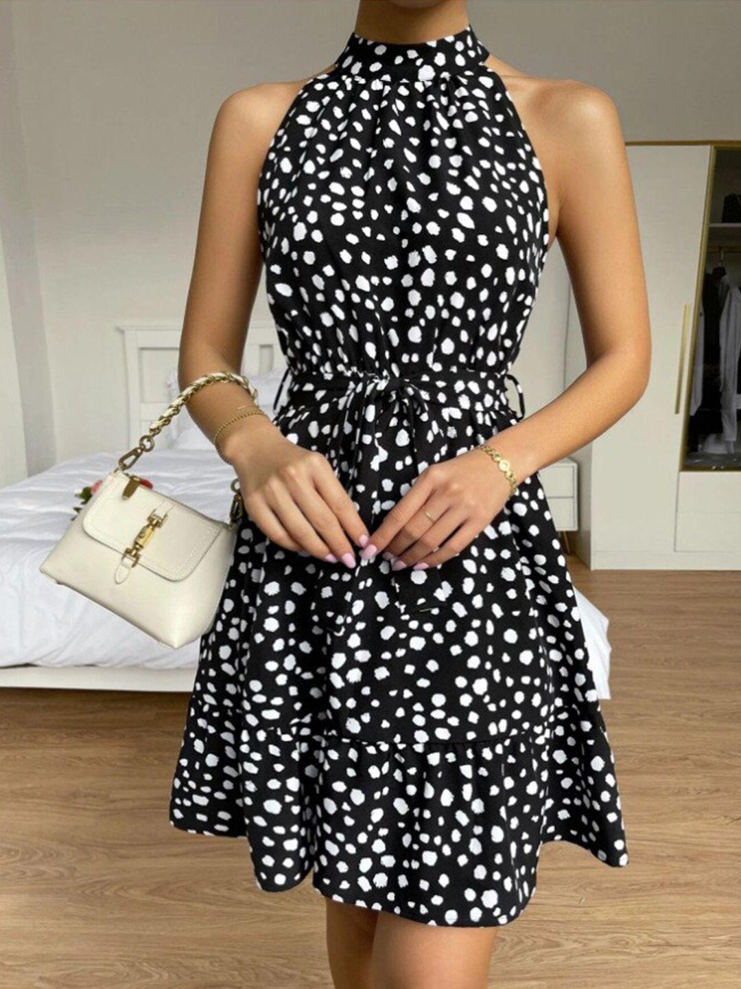 stylecast black & white abstract printed halter neck dress