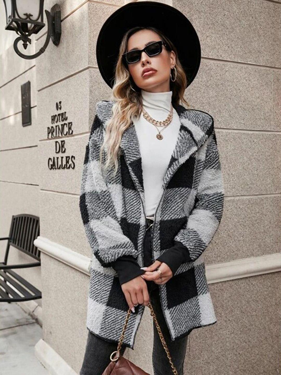 stylecast black & white checked single-breasted overcoat coat