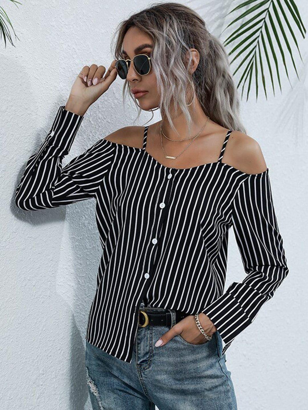 stylecast black & white striped monochrome shirt style top