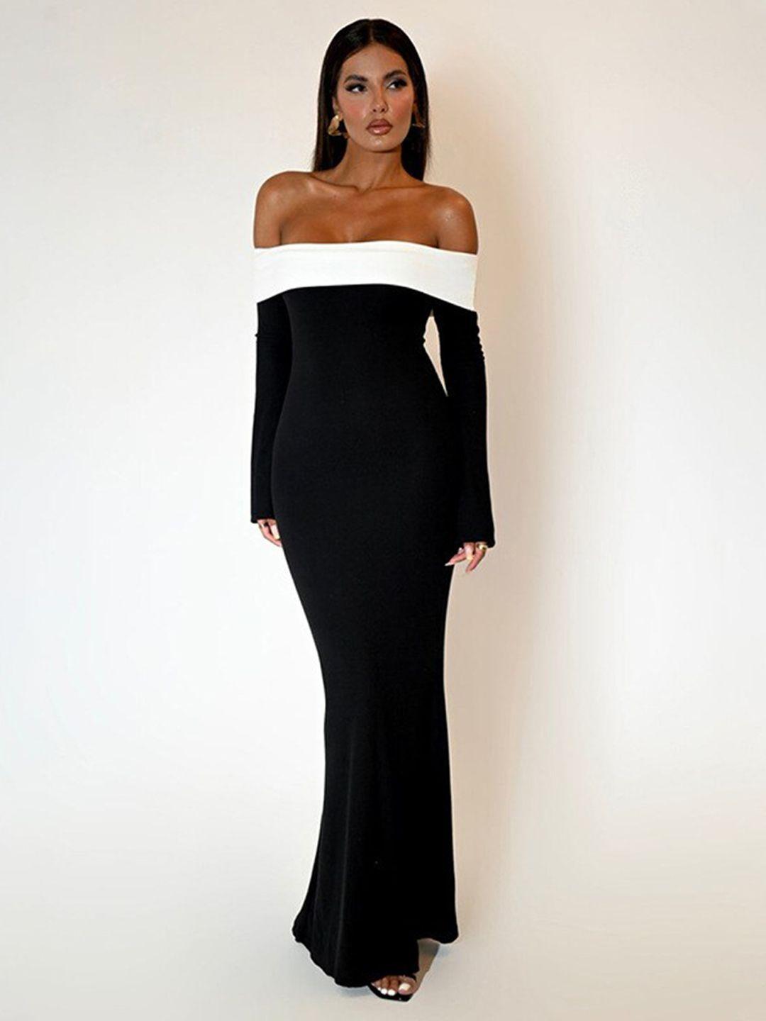 stylecast black colourblocked off-shoulder sheath maxi dress