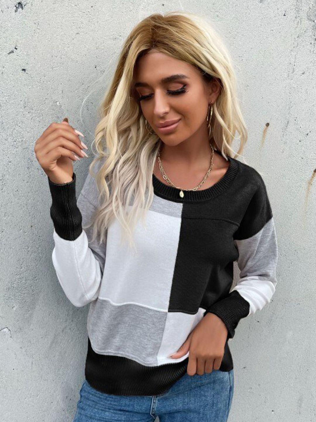 stylecast black colourblocked round neck pullover sweater