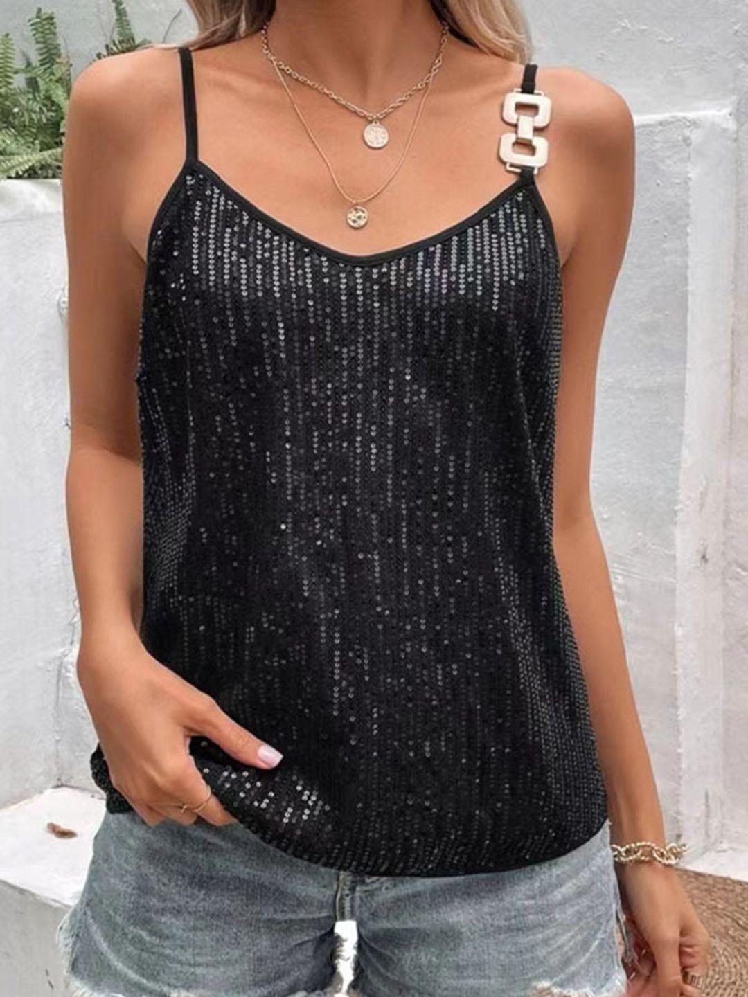 stylecast black embellished shoulder straps top