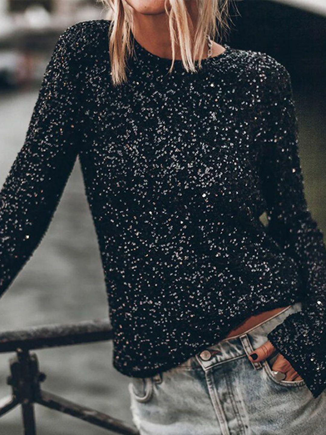 stylecast black embellished slit sleeve velvet top