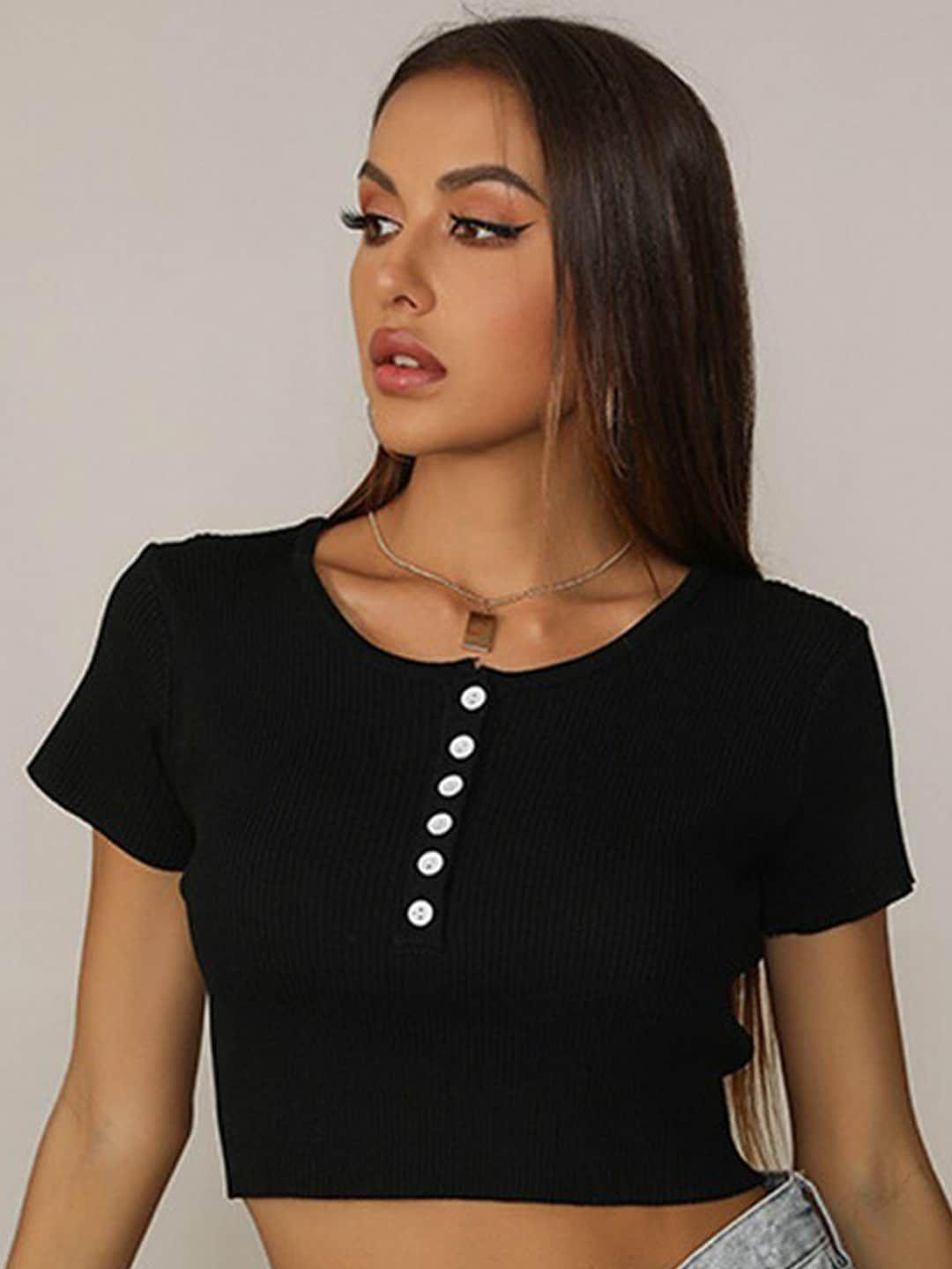 stylecast black fitted knitted crop top