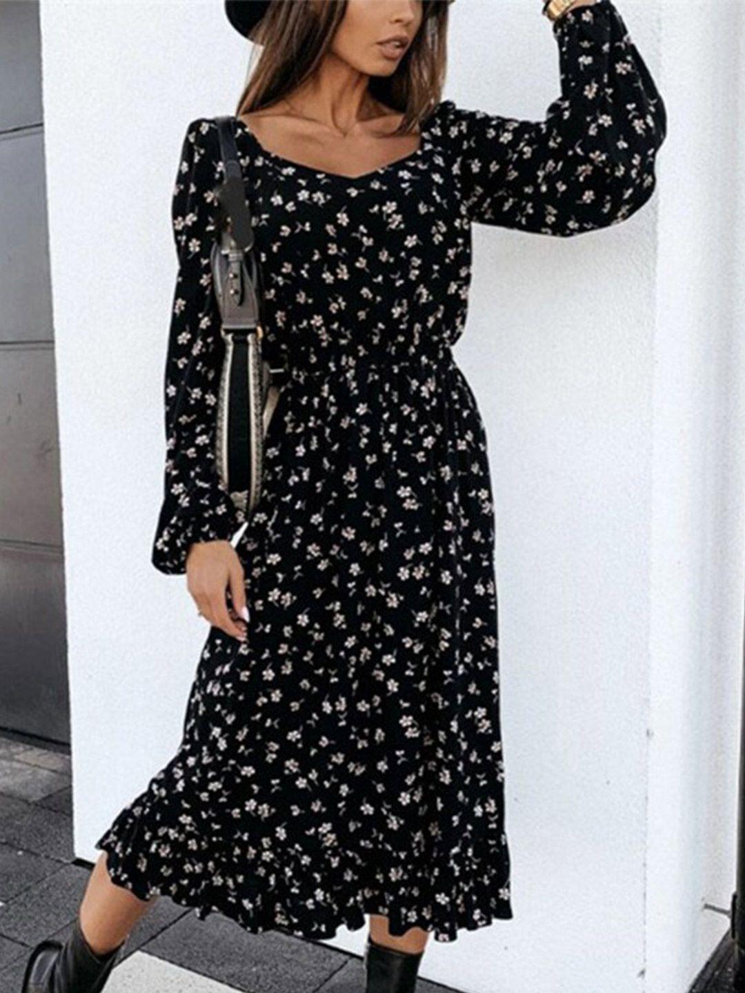 stylecast black floral print bishop sleeve layered dress