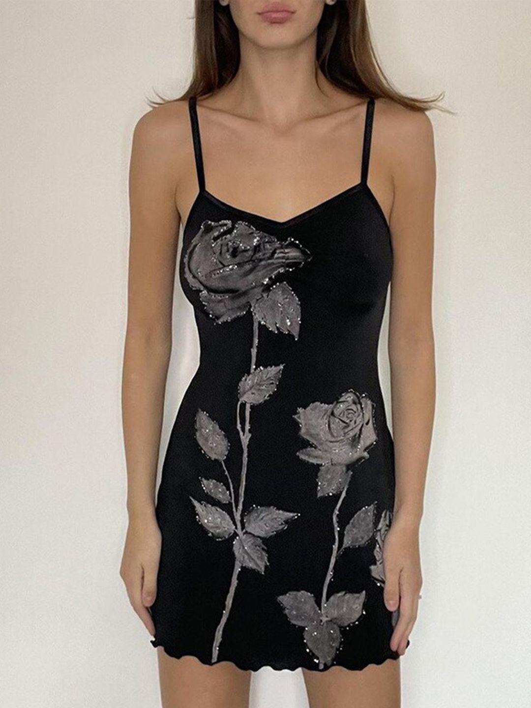 stylecast black floral print fit & flare mini dress