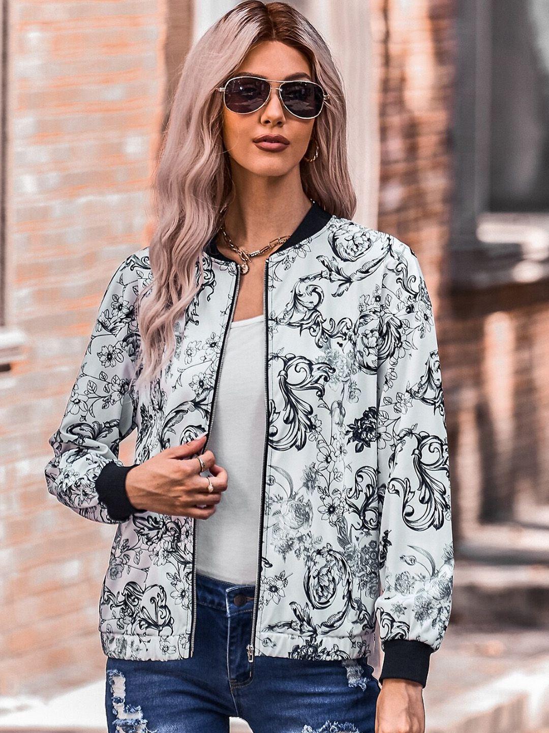 stylecast black floral printed bomber jacket