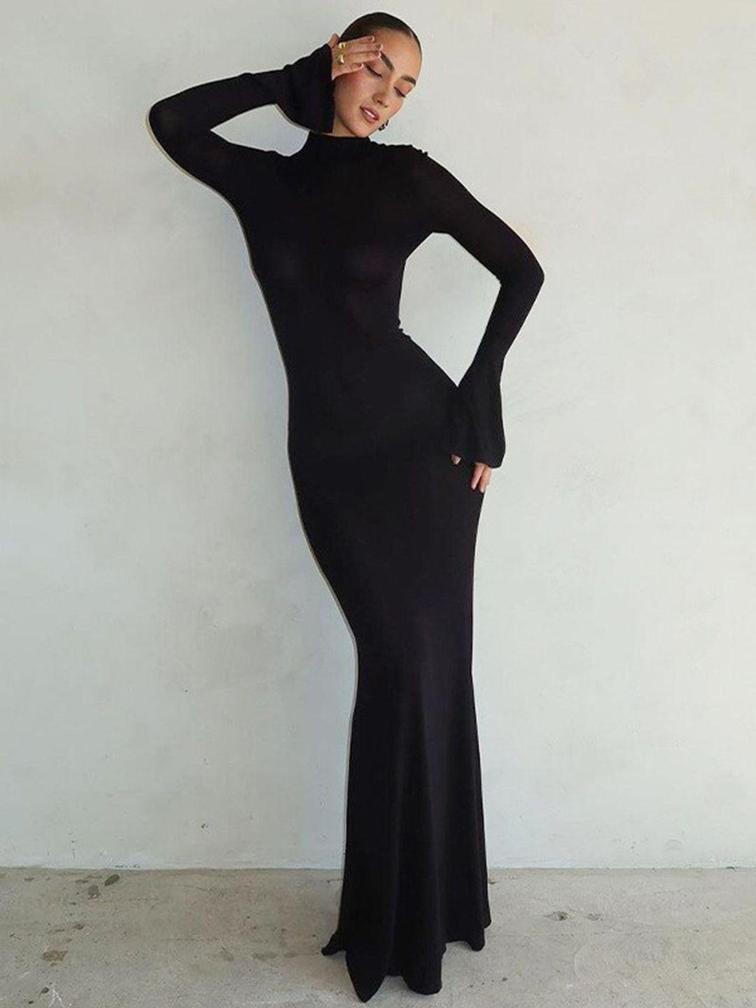 stylecast black high neck bell sleeves maxi dress