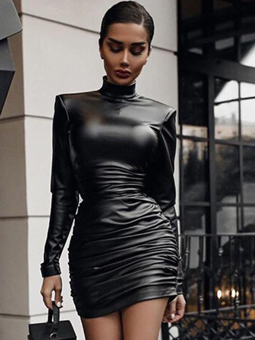 stylecast black long sleeves high neck bodycon mini dress