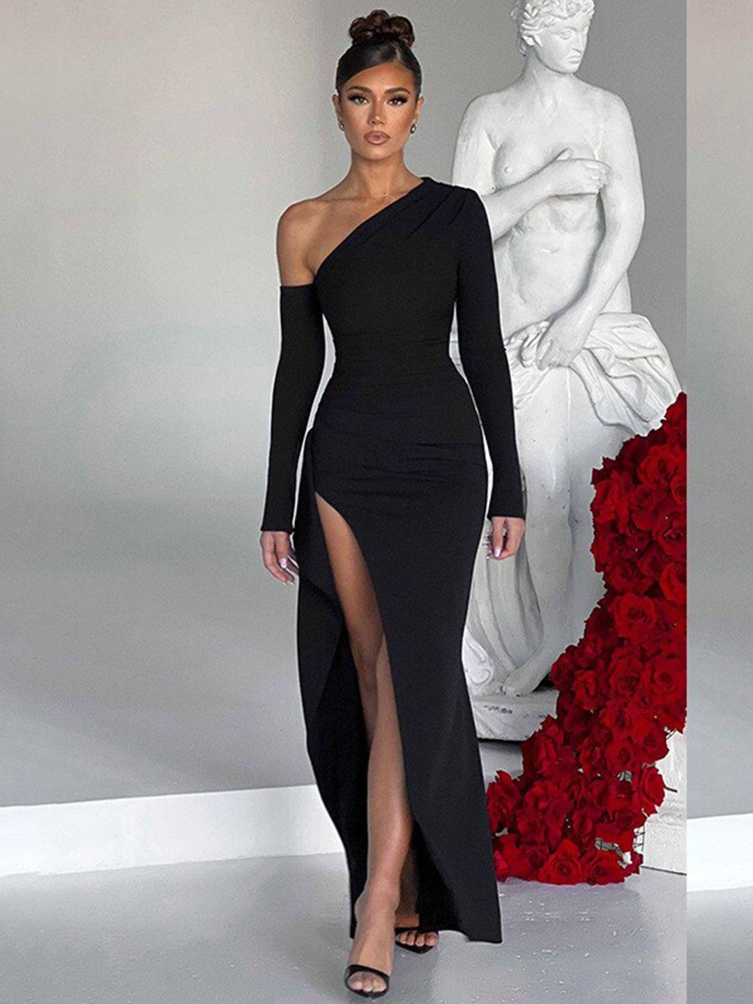 stylecast black one shoulder bodycon maxi dress