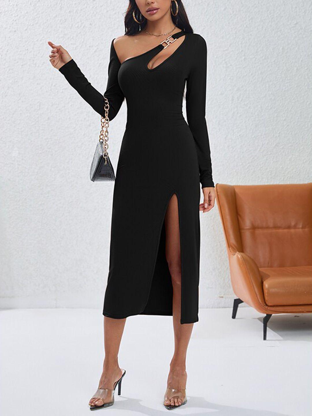 stylecast black one shoulder cut-outs detail sheath midi dress