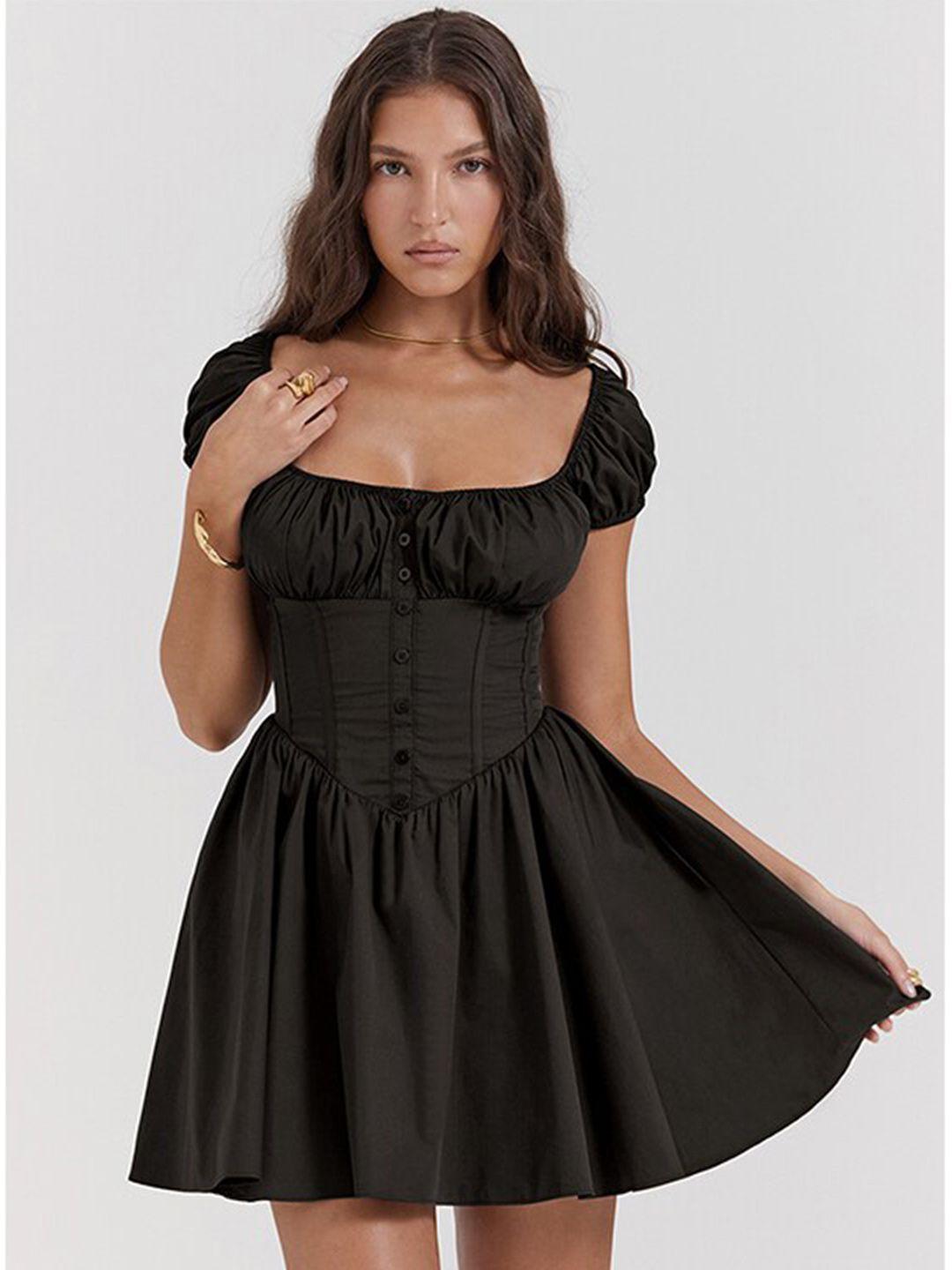 stylecast black puff sleeve fit & flare mini dress