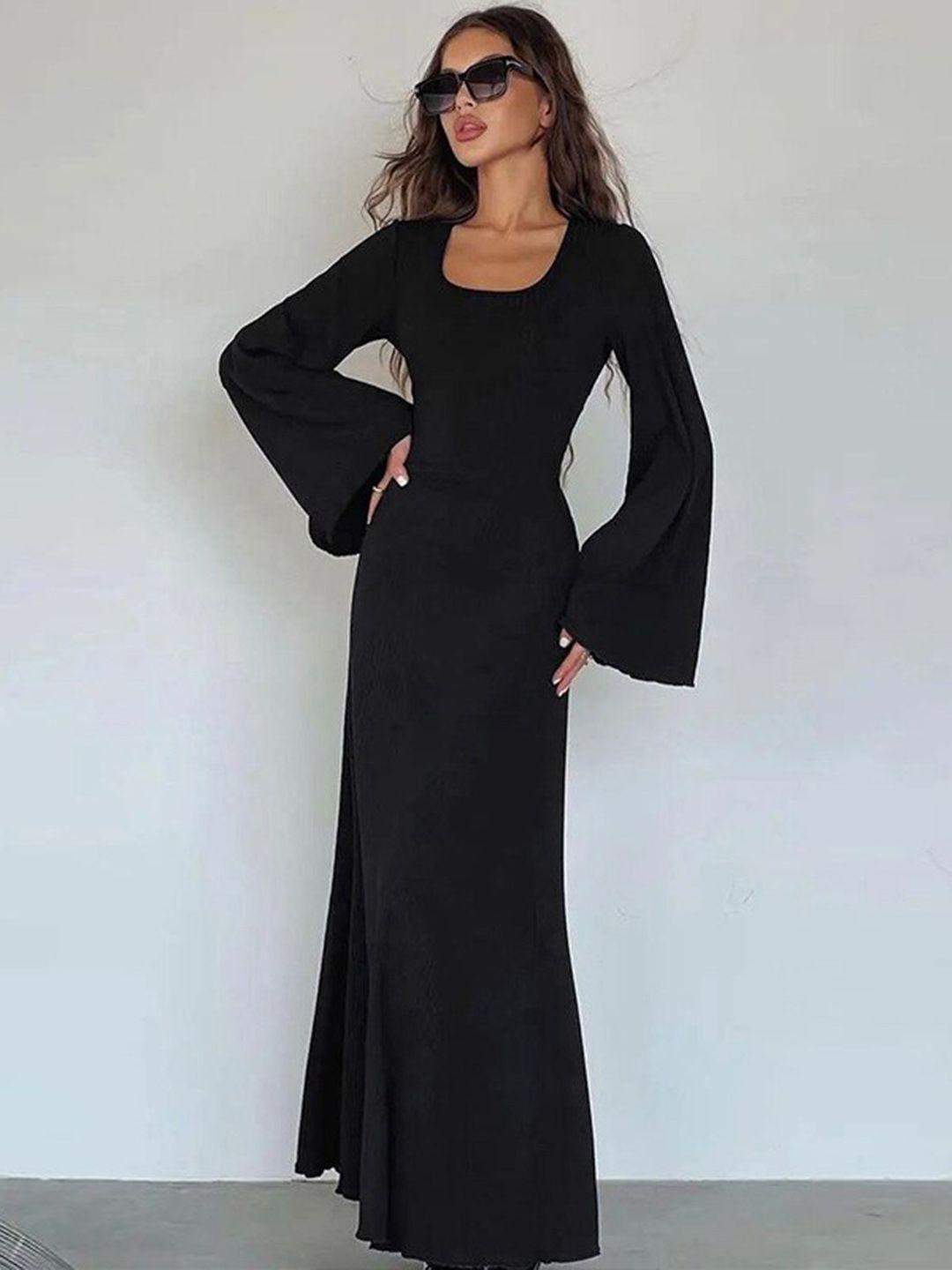 stylecast black square neck bell sleeve fit & flare maxi dress