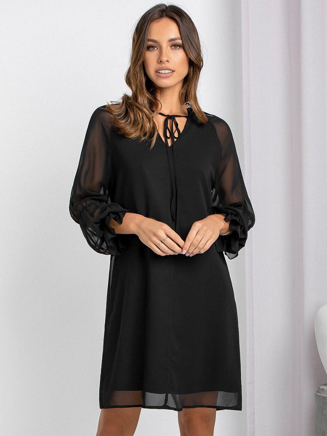 stylecast black tie-up neck a-line dress