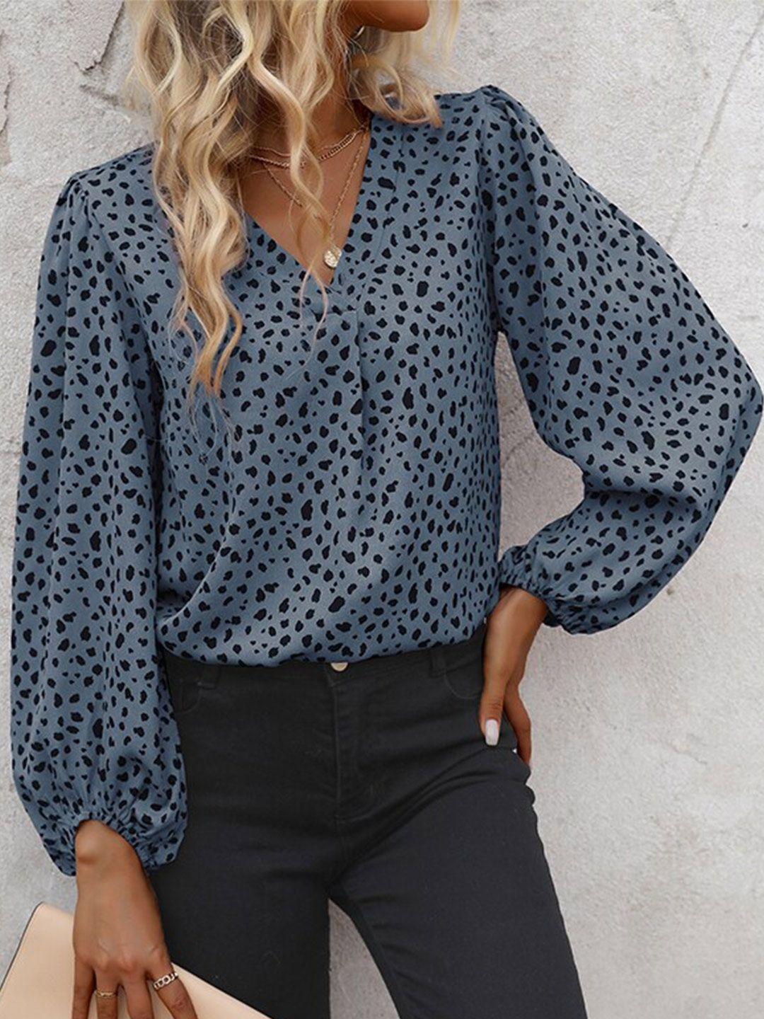 stylecast blue animal printed puff sleeves shirt style top