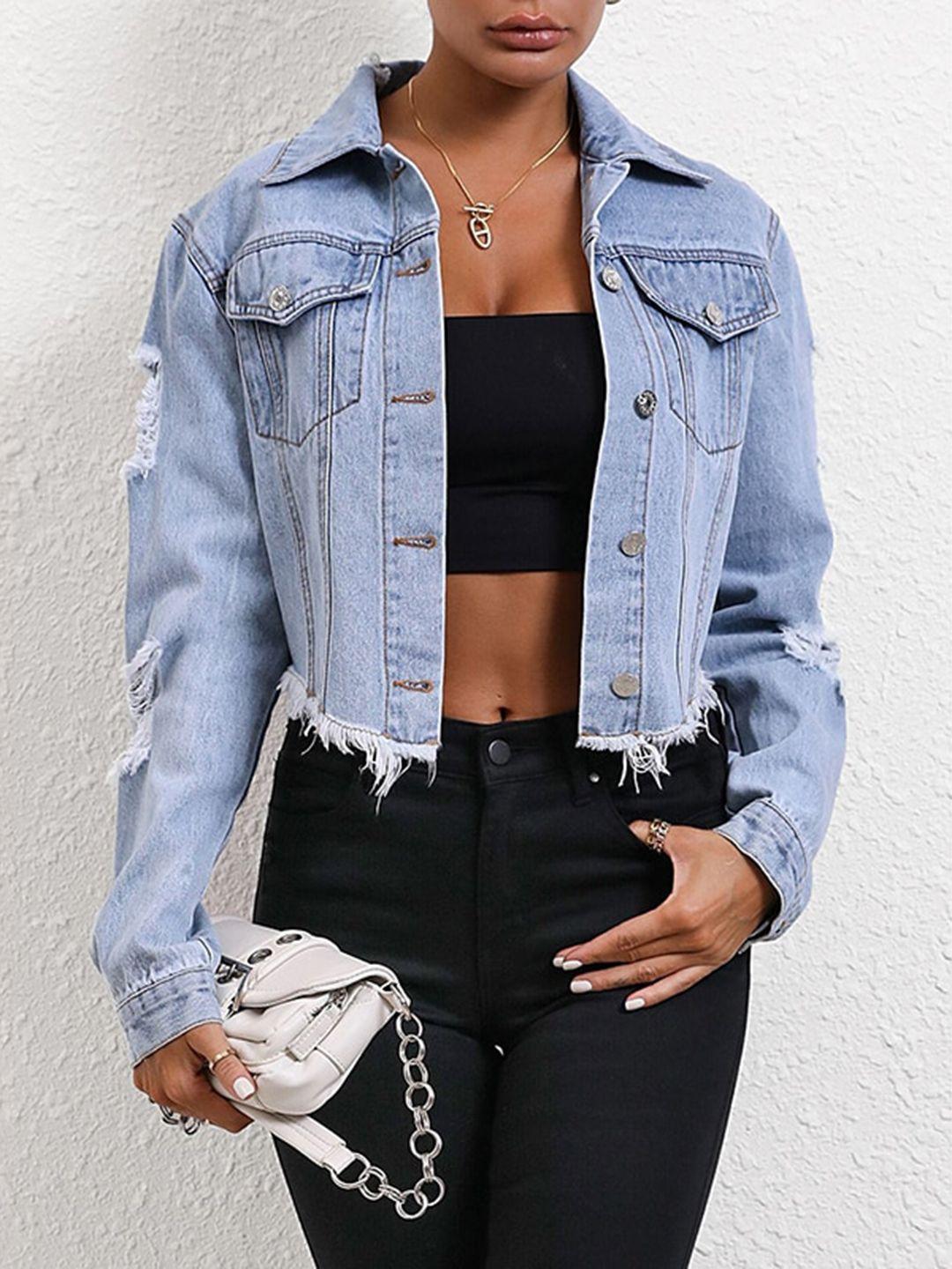 stylecast blue crop cotton denim jacket