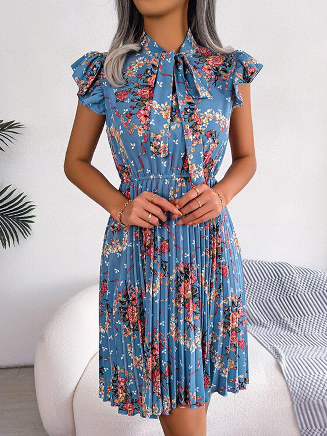 stylecast blue floral print flared sleeve dress