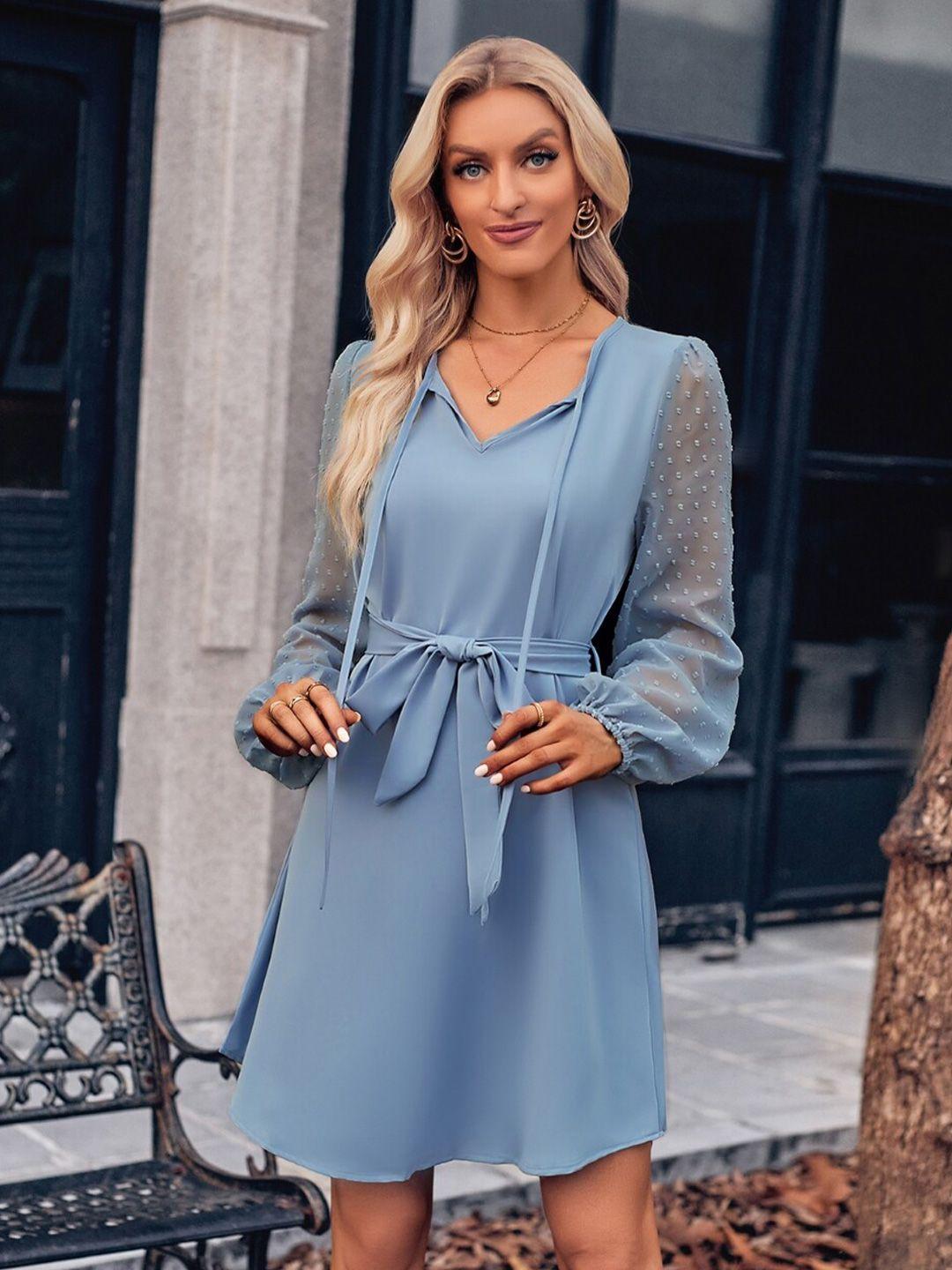 stylecast blue puff sleeve fit & flare dress