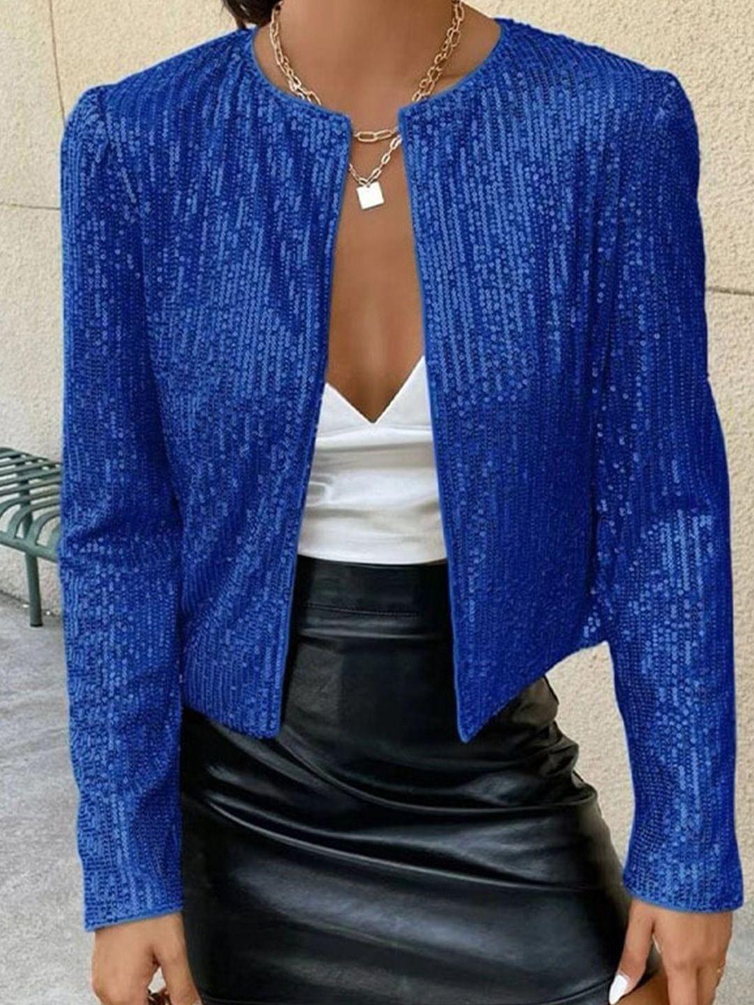 stylecast blue sequinned embellished long sleeves tailored jacket