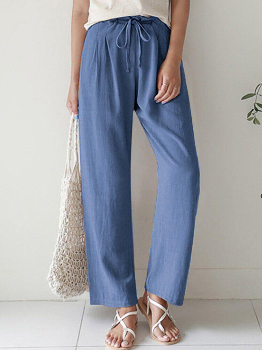 stylecast blue smart pleated mid-rise parallel trousers