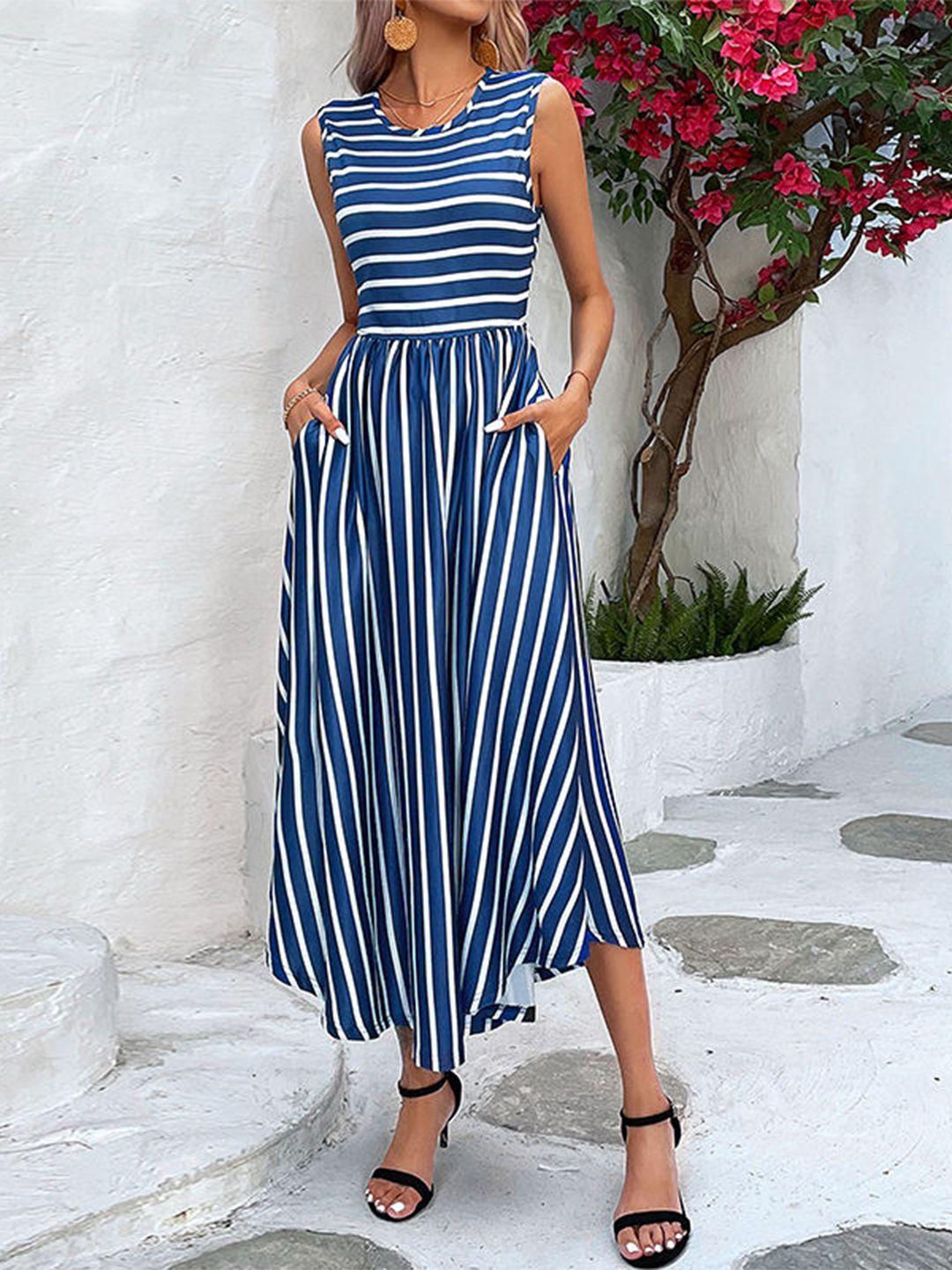 stylecast blue striped a-line midi dress