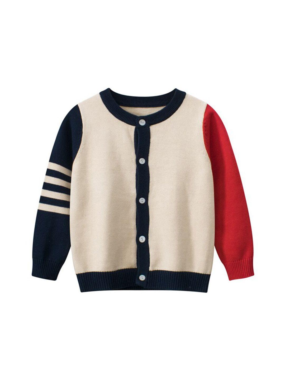 stylecast boys beige & navy blue colourblocked cotton cardigan