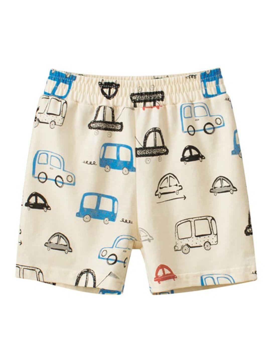 stylecast boys beige mid-rise conversational printed rapid-dry cotton shorts