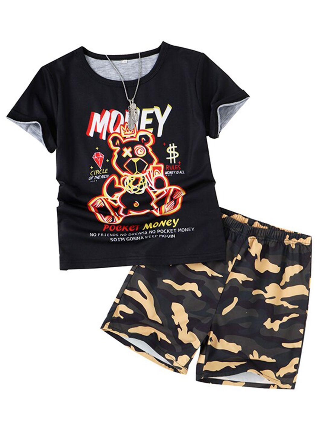 stylecast boys black printed t-shirt with shorts