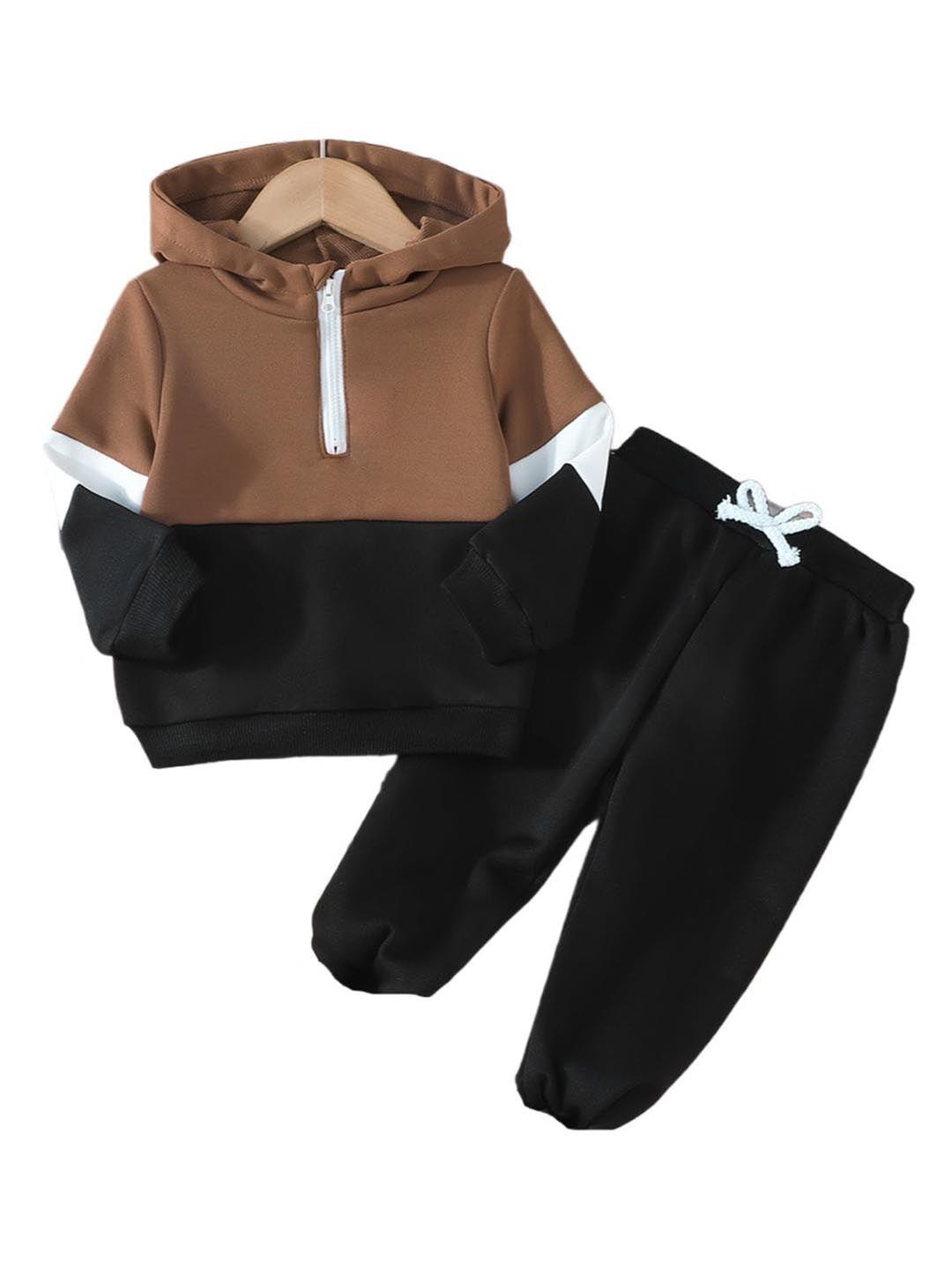 stylecast boys brown & black colourblocked sweatshirt with pyjamas