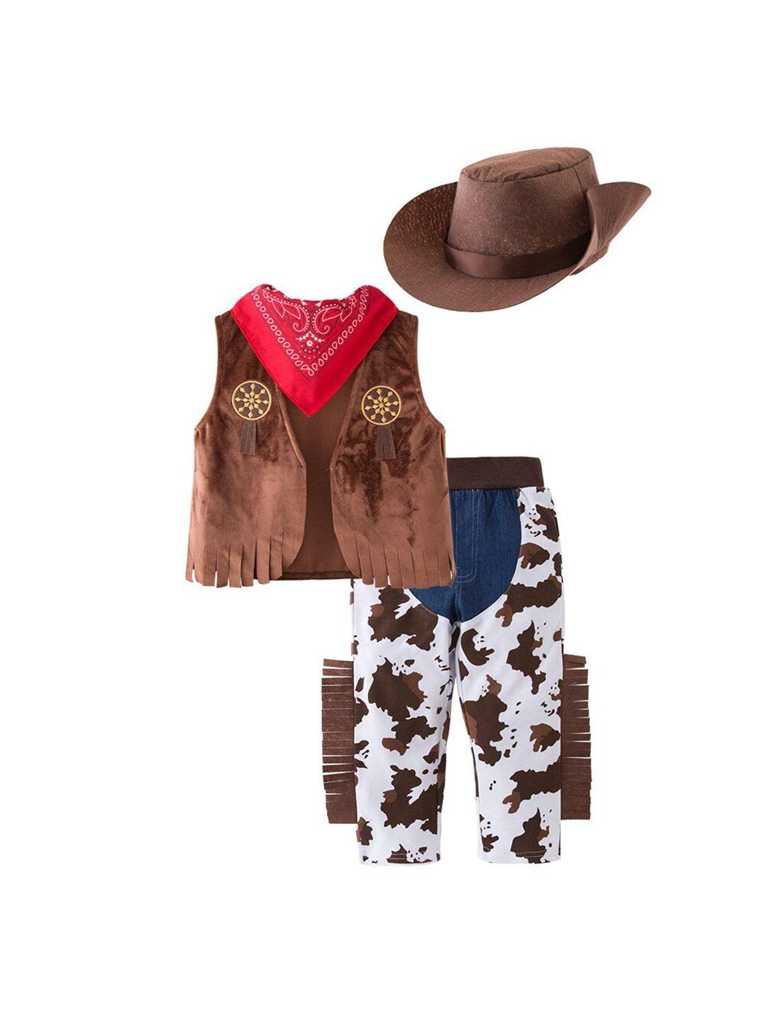 stylecast boys brown & white printed tunic with trousers & cap