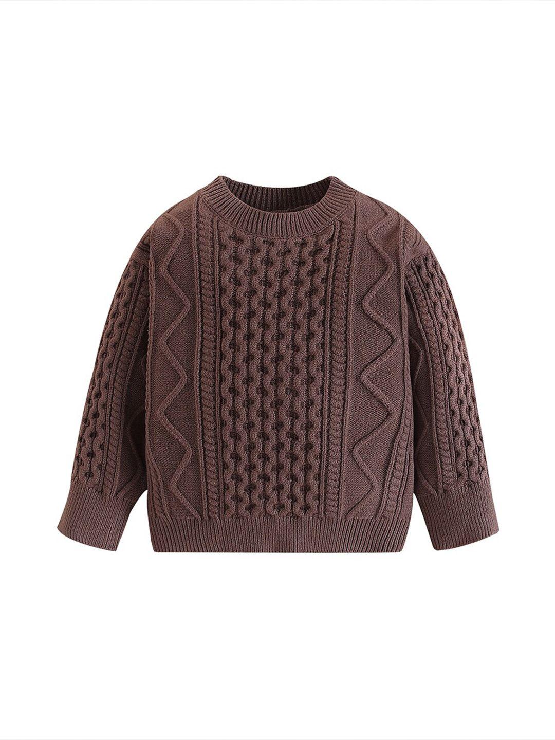 stylecast boys brown cable knit self design turtle neck ribbed cotton pullover