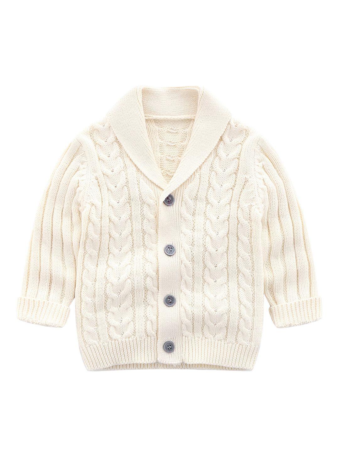 stylecast boys cream-coloured cable knit self design shawl collar cotton  cardigan sweater